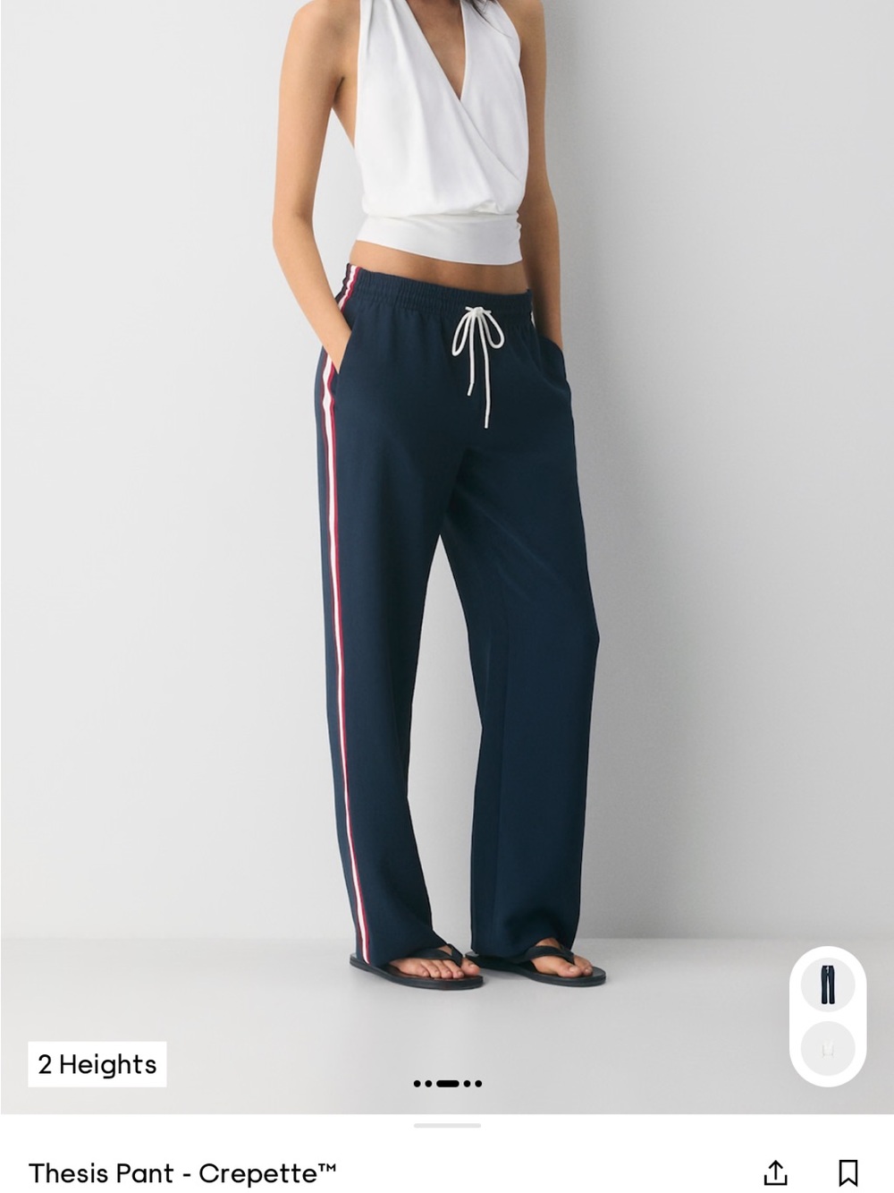 Wilfred Navy Track Pants with Red and White Side Stripes
